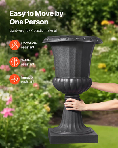 Plasturnplanter, 40 x 67 cm, 2-pack svarta klassiska blomkrukor för veranda, inomhus- och utomhusvas för bröllop, fest, evenemang, hem, scen, trädgård, balkong, uteplatsdekoration