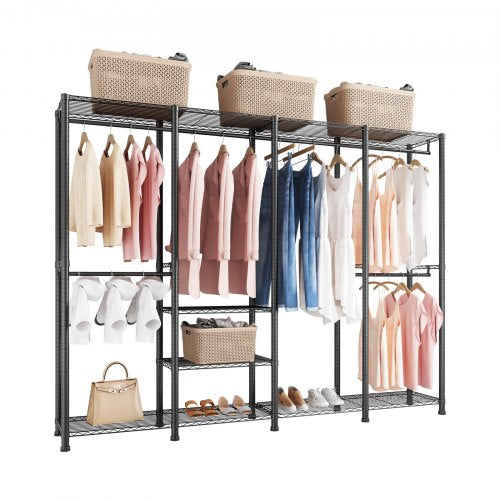 Clothing Garment Rack, Heavy Duty Closet Wardrobe, Adjustable Tiers Clothes Racks with Steel Frame, 499 kg Load Capacity Clothes Rack with 4 Hanging Rods for Bedroom, Clothing Store, Hallway
