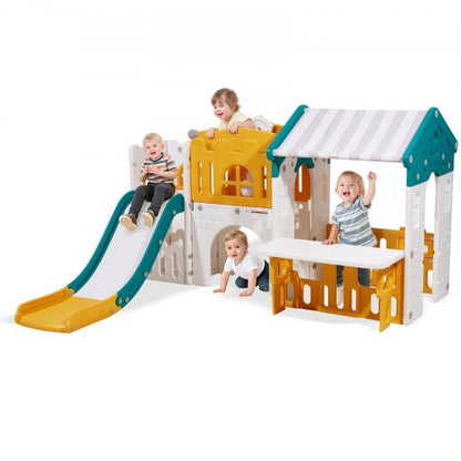 Utomhuslekstuga, mångsidig lekplats för småbarn med rutschkana, basketboll, teleskop, ratt, kryptunnel, försäljningsfönster, lekset för småbarn från 1 år, öppen lekställning, HDPE-plast