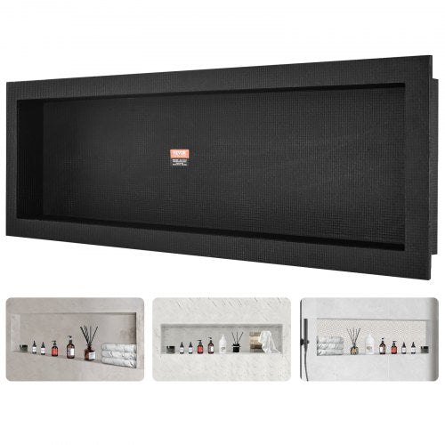 Duschnisch, kakelklar, 40,64 x 127 cm, enkel hyllplan, fyrkantiga hörn, vägginfälld nisch, förseglad, modern tvålförvaringsnisch för dusch, svart