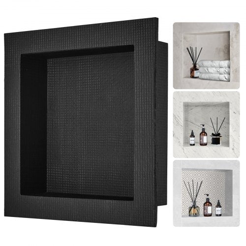 Duschnisch redo för kakel 40,64 x 40,64 cm, enkel hyllplan, fyrkantiga hörn, vägginfälld nisch, förseglad skyddsdörr, modern tvålförvaringsnisch för duschbadrum, svart