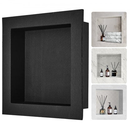 Duschnisch redo för kakel 40,64 x 40,64 cm, enkel hyllplan, fyrkantiga hörn, vägginfälld nisch, förseglad skyddsdörr, modern tvålförvaringsnisch för duschbadrum, svart