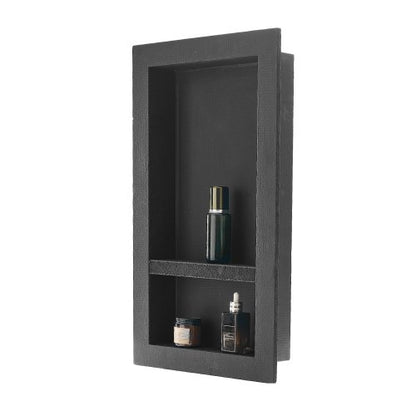 Duschnisch, 40,6 x 71,1 x 10,2 cm infälld väggnisch med flyttbar avdelarhylla, modern tvål- och schampoförvaring, fyrkantiga hörn, förseglad vattentät design, svart för badrum