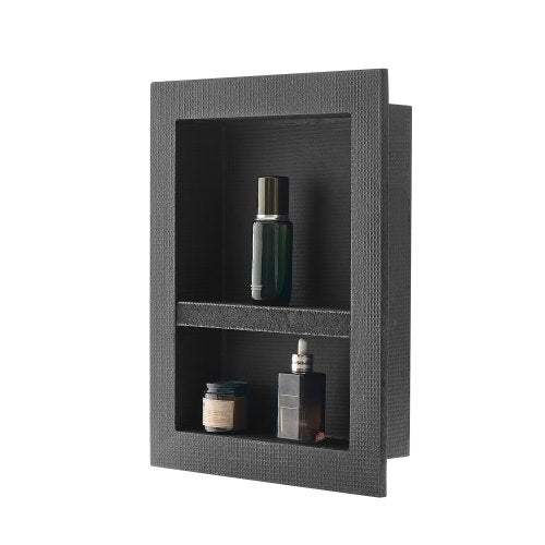 Duschnisch, 40,6 x 50,8 x 10,2 cm infälld väggnisch med flyttbar avdelarhylla, modern tvål- och schampoförvaring, fyrkantiga hörn, förseglad vattentät design, svart för badrumsdusch