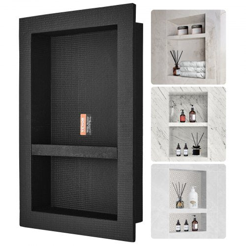 Duschnisch redo för kakel 40,64 x 60,96 cm, dubbel hyllplanläggare, fyrkantiga hörn, vägginfälld nisch, förseglad skyddsfunktion, modern tvålförvaringsnisch för duschbadrum, svart