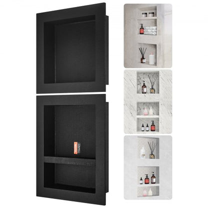 Duschnisch redo för kakel 40,64x40,64cm &amp; 40,64x50,8cm, trippel hyllplan, fyrkantiga hörn, vägginfälld nisch, förseglad skyddsnivå, modern tvålförvaringsnisch för duschbadrum, svart