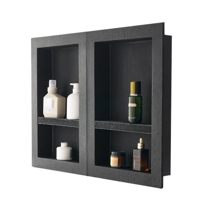 Duschnisch, 40,6 x 61,0 cm + 40,6 x 61,0 cm Infälld väggnisch med flyttbar hylla, 10,2 cm tjock modern tvål- och schampoförvaring, fyrkantiga hörn, förseglad vattentät, svart för badrum