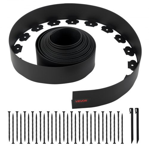 Landskapskant, 1000 x 10 cm plastträdgårdskant med 30 spikar och 2 markpinnar, grävfri, flexibel gräskant i rulle, UV-resistent mini-staketkant för rabatter, marksten