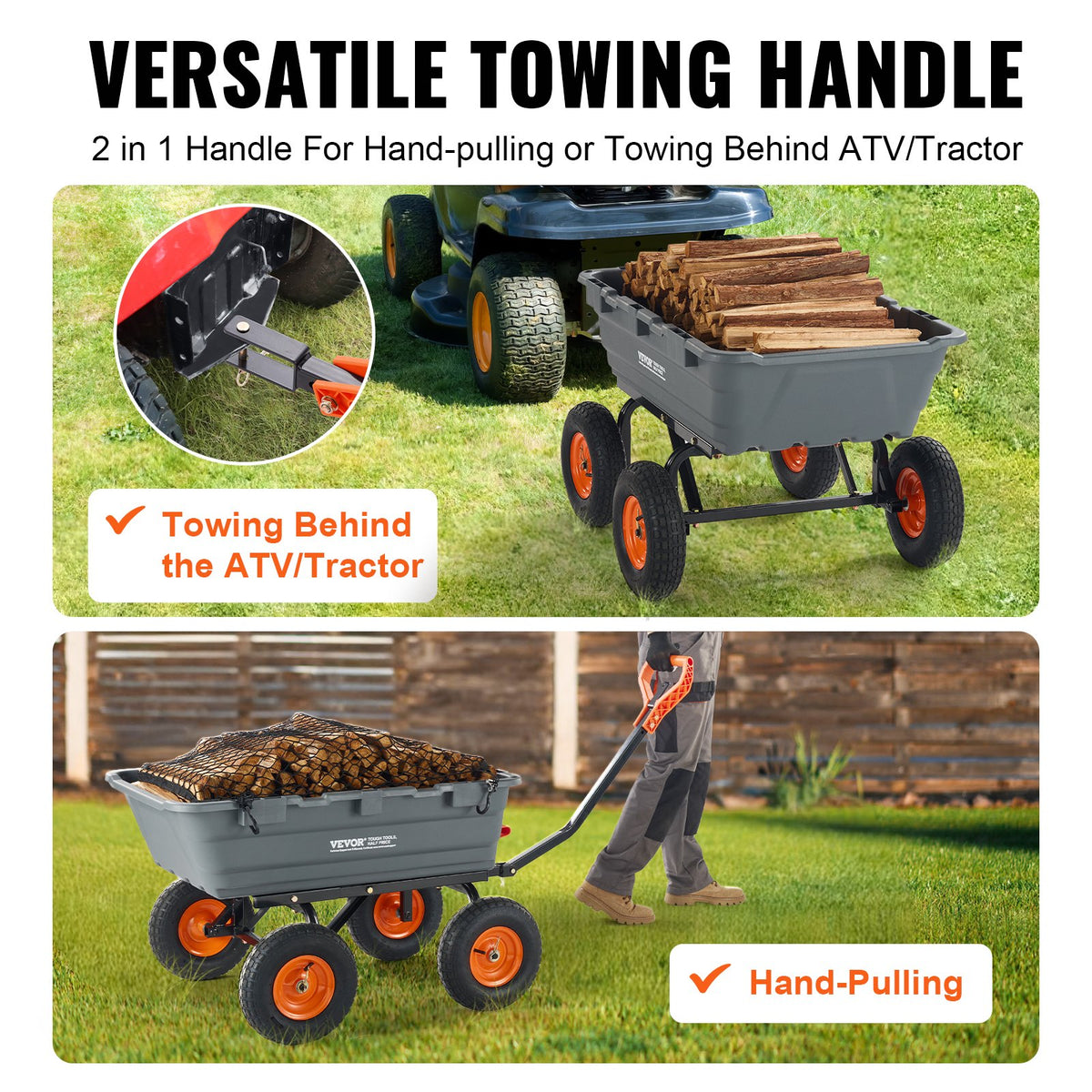 Poly Garden Dump Cart Robusta trädgårdsvagnar och vagnar 6,48 kubikfot/183,4 l 1200 lbs/544,3 kg
