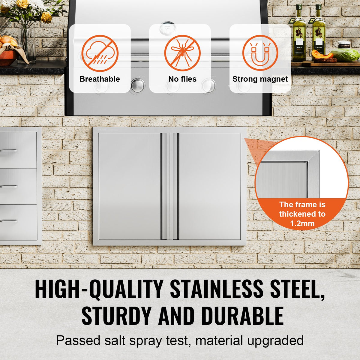 BBQ Access Door, 787x609 mm Double Outdoor Kitchen Door, Stainless Steel Flush Mount Door, Wall Vertical Door with Recessed Handles , for BBQ Island, Grilling Station, Outside Cabinet