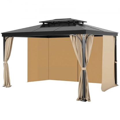 Paviljonggardiner för utomhusbruk, passar de flesta 3,6 x 3,8 x 1,8 m paviljonger, 4-panelers sidoväggar för paviljonger med dragkedjor, ersättning för utomhusgardin för uteplatstak, endast gardiner, kaki