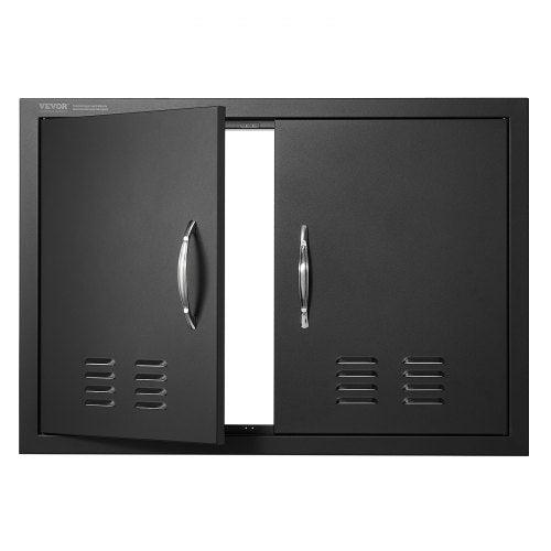 BBQ Access Door, 762x533 mm Double Outdoor Kitchen Door, Cold Plate Flush Mount Door, Wall Vertical Door with Handles and Ventss, for BBQ Island, Grilling Station, Outside Cabinet