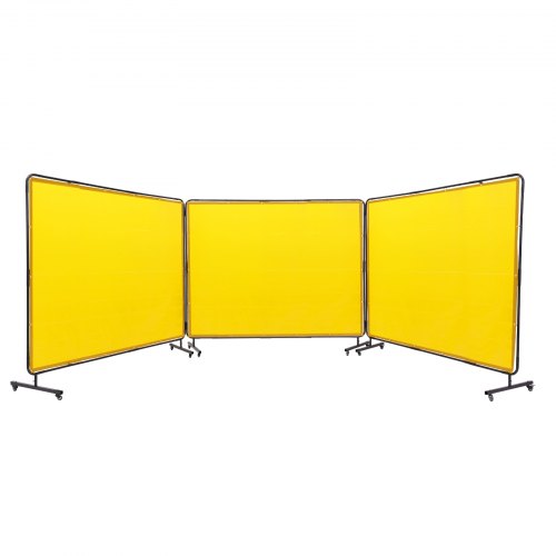 Svetsskärm med ram, 6' x 8' 3-panels svetsgardinskärmar, flamskyddad svetsskyddsskärm i vinyl på 12 svängbara hjul (6 låsbara), flyttbar och professionell för verkstad, gul