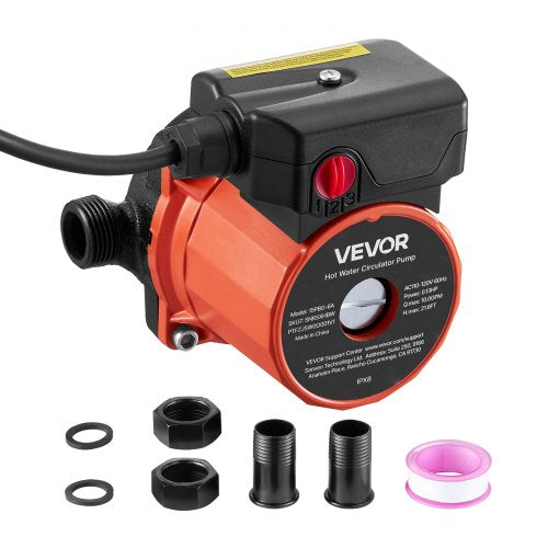 Varmvattencirkulationspump, 38 l/min, omedelbar cirkulation, 3-växlad kontroll, 100 W, AC 220-240 V, G3/4 tum till G1/2 tum adapter, gjutjärnshuvud, för varmvattenberedare