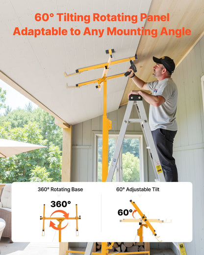 4877 mm Drywall Lift, Heavy-Duty 68 kg Sheetrock Hoist with Adjustable Telescoping Arm, Lockable Wheels, Drywall Lifter Panel Jack Hoist Tools Ideal for Ceiling & Wall Installation (Yellow)