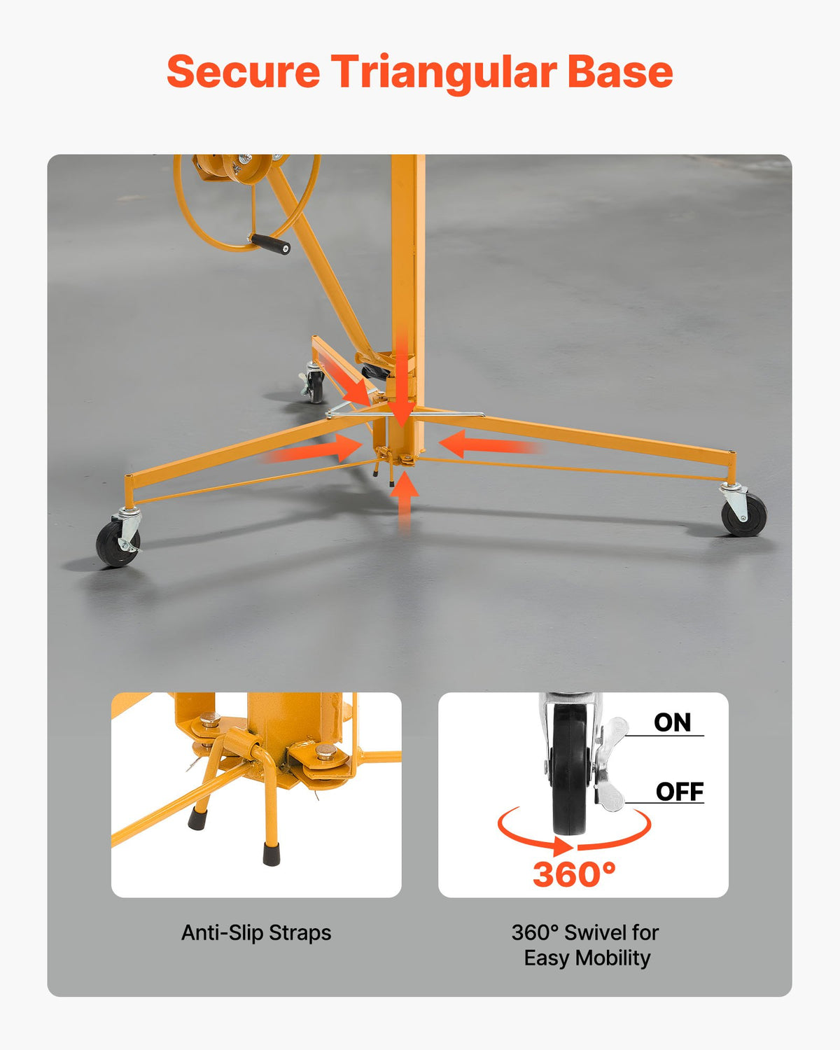 4877 mm Drywall Lift, Heavy-Duty 68 kg Sheetrock Hoist with Adjustable Telescoping Arm, Lockable Wheels, Drywall Lifter Panel Jack Hoist Tools Ideal for Ceiling & Wall Installation (Yellow)