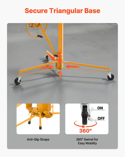 4877 mm Drywall Lift, Heavy-Duty 68 kg Sheetrock Hoist with Adjustable Telescoping Arm, Lockable Wheels, Drywall Lifter Panel Jack Hoist Tools Ideal for Ceiling & Wall Installation (Yellow)