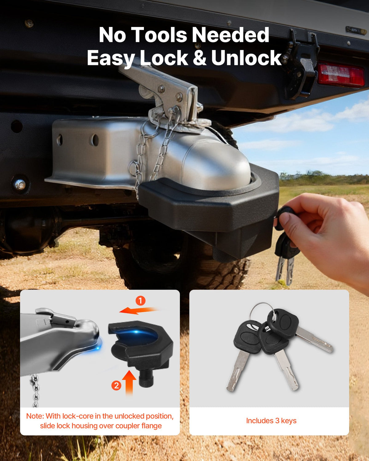 Trailer Hitch Lock Kit, Compatible with 58.7 mm Couplers, Heavy-Duty Anti-Theft Trailer Ball Lock with 3 Keys & Padlock, Prying-Resistant & Impact-Resistant, Fits for RVs, Boats, Trailers