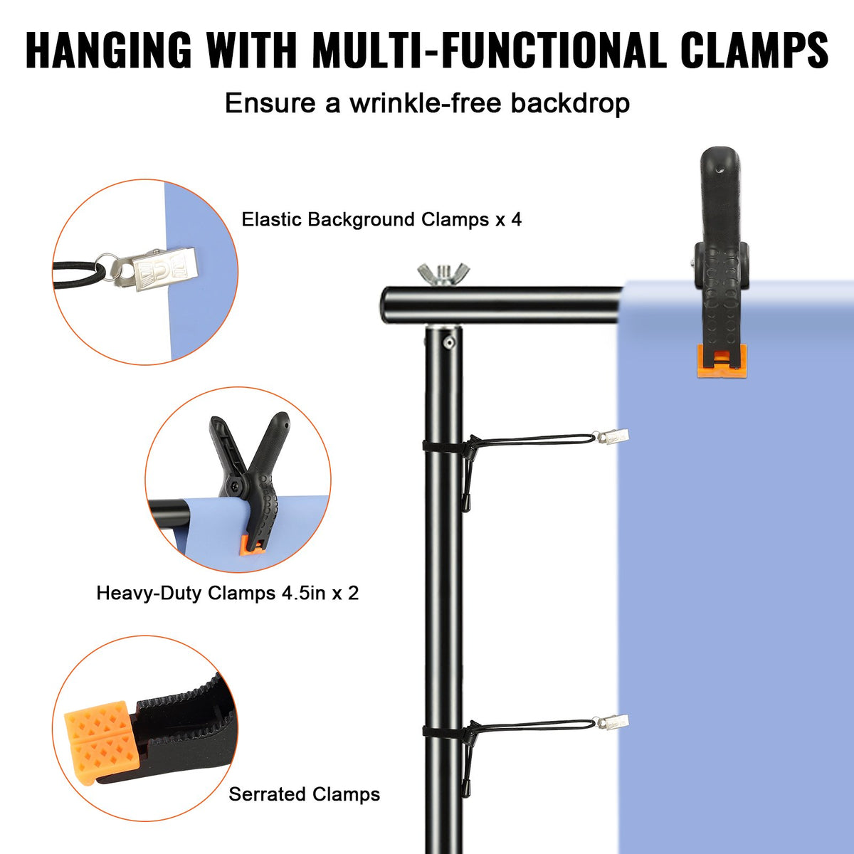 365.7 x 304.8 cm Heavy Duty Backdrop Stand, Height Adjustable Photography Backdrop Stand, Background Support System with 6 Clamps and A Carry Bag, for Party, Wedding, Display, Photo