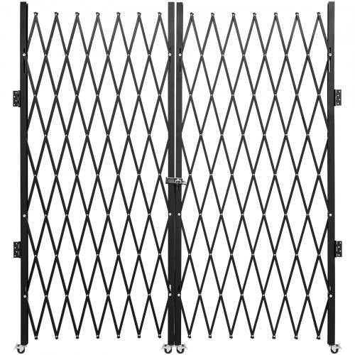 Dubbel vikbar säkerhetsgrind, 382 × 214 cm (B × H) B Vikdörrgrind, Säkerhetsgrind i stål med dragspel, Flexibel expanderande säkerhetsgrind, 360° rullande barrikadgrind, Saxgrind eller dörr med nycklar