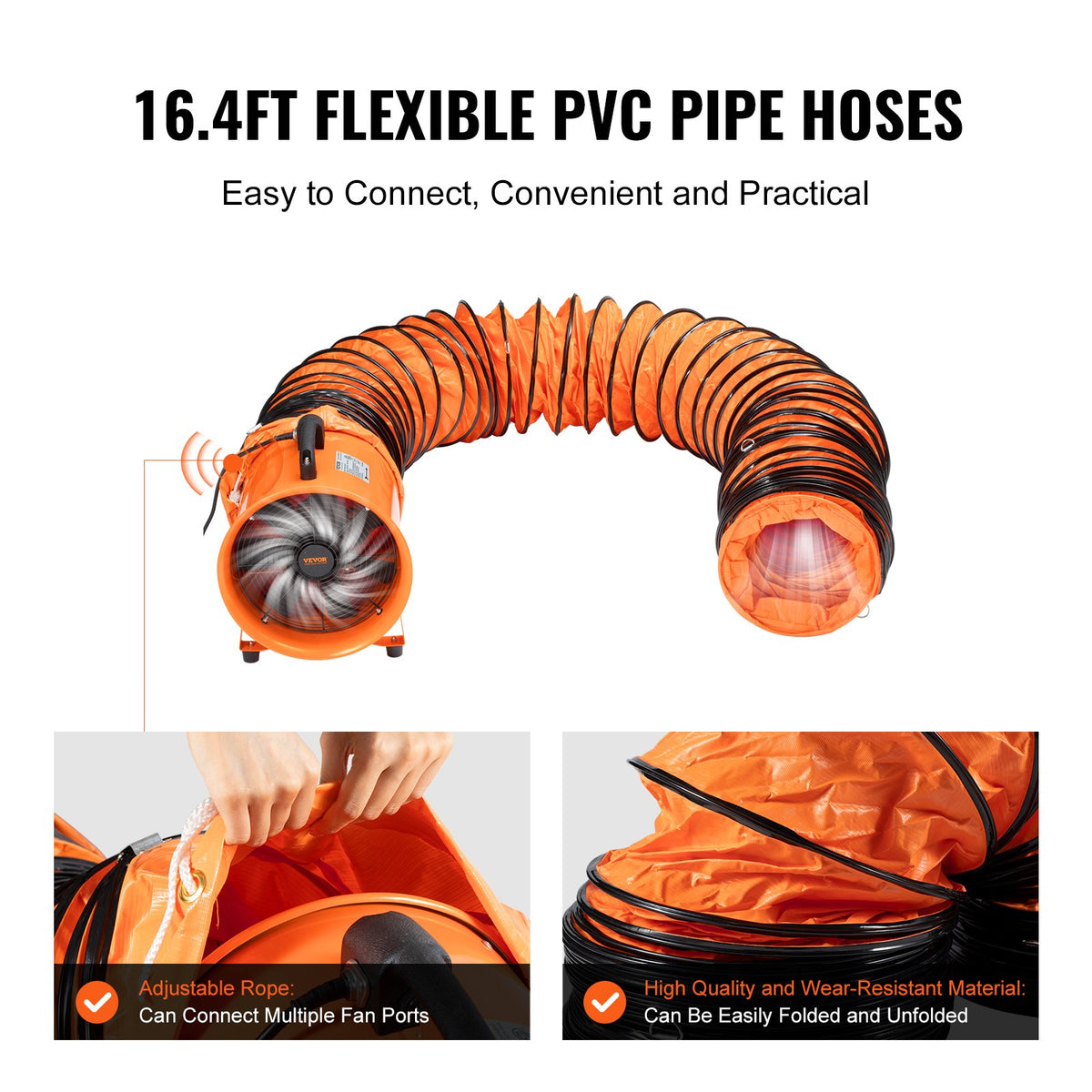 40.6cm Portable Ventilator, 2 Speed 5175CFM High-Velocity Industrial Utility Blower Fan with 5m Flexible Duct Hose, Exhaust Axial Fan for Basements, Workshops, Warehouses, Orange