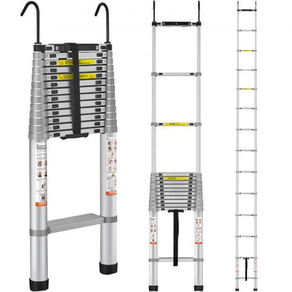 Teleskopisk stege i aluminium, förlängningssteg 563,9 cm, mångsidig, bärbar