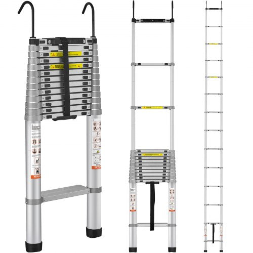 Teleskopisk stege i aluminium, förlängningssteg 563,9 cm, mångsidig, bärbar