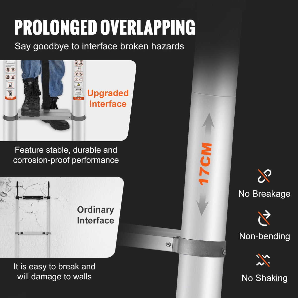 Telescoping Ladder Aluminum Extension Step 457.2 cm Multi-purpose Portable