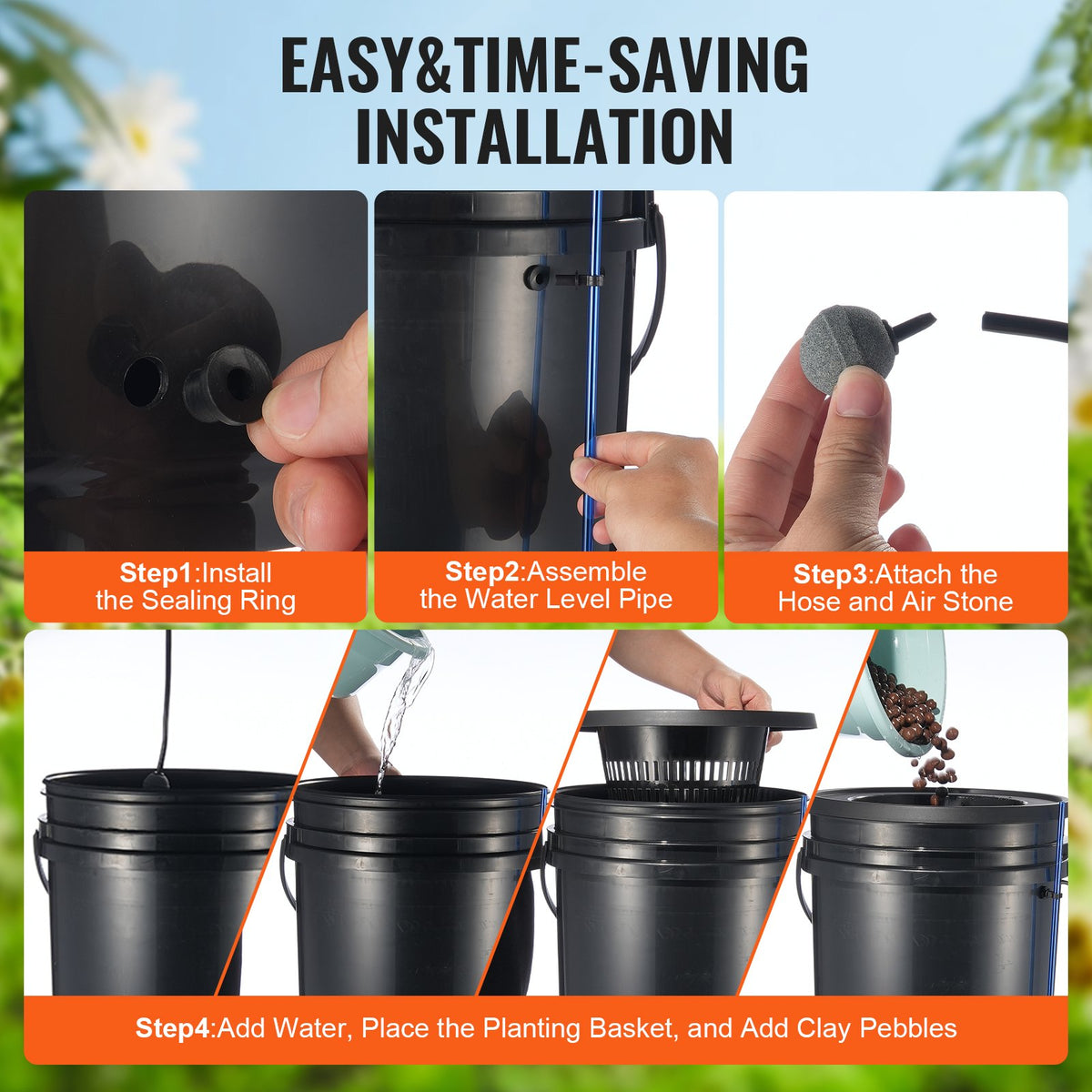 DWC Hydroponics Grow System, hydroponiskt odlingssystem med toppdroppskit, djupvattenkultur, 5-gallon, 2 hinkar, med luftpump, luftstenar och vattennivåanordning för bladgrönsaker