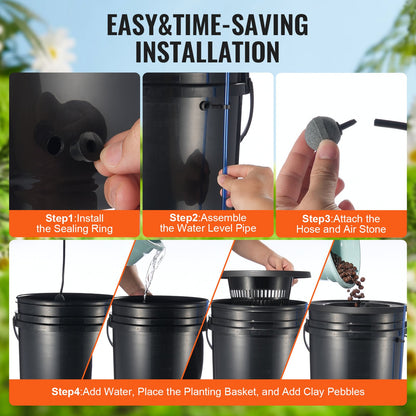 DWC Hydroponics Grow System, hydroponiskt odlingssystem med toppdroppskit, djupvattenkultur, 5-gallon, 2 hinkar, med luftpump, luftstenar och vattennivåanordning för bladgrönsaker