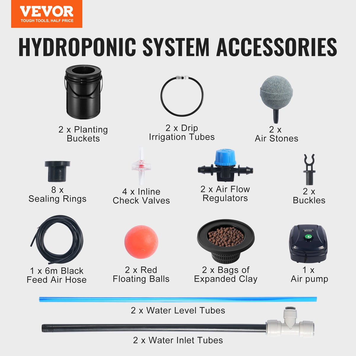 DWC Hydroponics Grow System, hydroponiskt odlingssystem med toppdroppskit, djupvattenkultur, 5-gallon, 2 hinkar, med luftpump, luftstenar och vattennivåanordning för bladgrönsaker