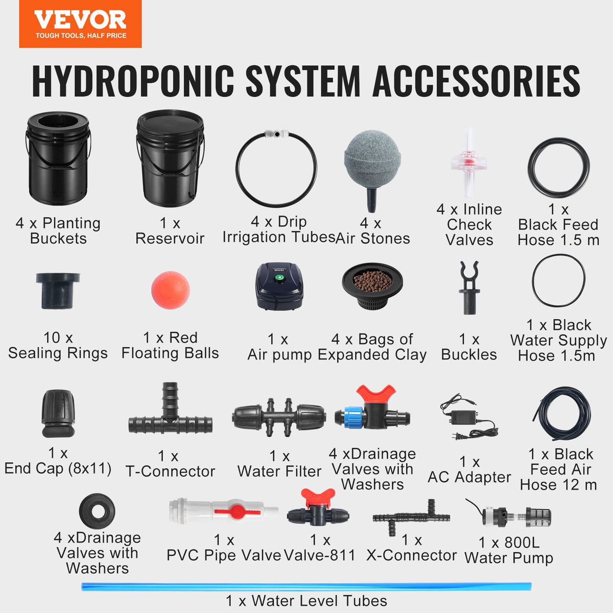 RDWC hydroponiksystem Recirkulerande djupvattenkultur 4 hinkar 18,9 l