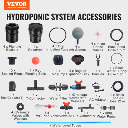 RDWC hydroponiksystem Recirkulerande djupvattenkultur 4 hinkar 18,9 l