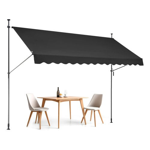 138 x 47" utdragbar markis, markis med manuell vev, solskydd för utomhusbruk, justerbar höjd från 86 till 122 tum, för uteplats/balkong/trädgård, svart