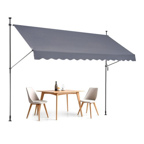 138 x 47" utdragbar markis, markis med manuell vev, solskydd för utomhusbruk, justerbar höjd från 86 till 122 tum, för uteplats/balkong/trädgård, mörkgrå