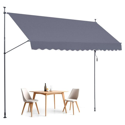 157 x 47" utdragbar markis, markis med manuell vev, solskydd för utomhusbruk, justerbar höjd från 86 till 122 tum, för uteplats/balkong/trädgård, mörkgrå