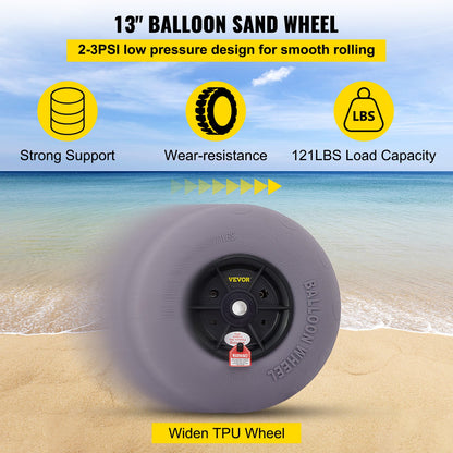 Beach Balloon Wheels, 33 cm Replacement Sand Tires, TPU Cart Tires for Kayak Dolly, Canoe Cart and Buggy w/ Free Air Pump, 2-Pack