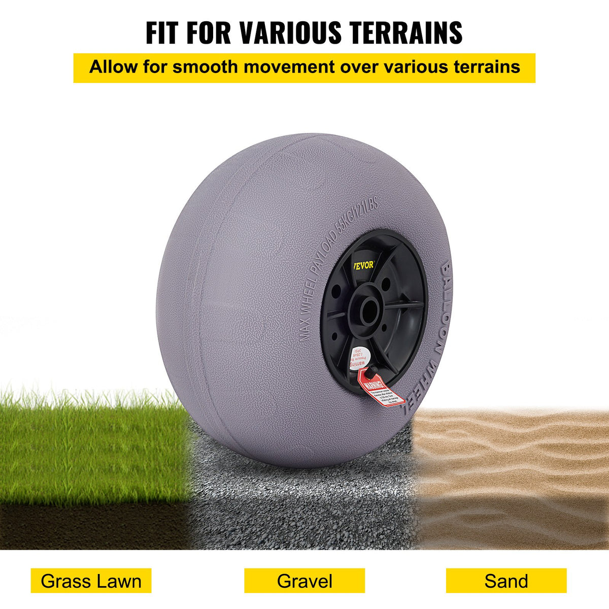 Beach Balloon Wheels, 33 cm Replacement Sand Tires, TPU Cart Tires for Kayak Dolly, Canoe Cart and Buggy w/ Free Air Pump, 2-Pack