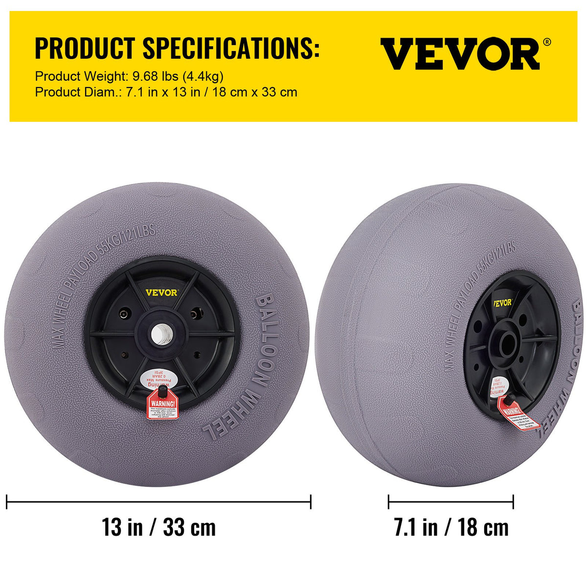 Beach Balloon Wheels, 33 cm Replacement Sand Tires, TPU Cart Tires for Kayak Dolly, Canoe Cart and Buggy w/ Free Air Pump, 2-Pack