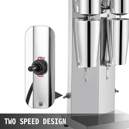 Milkshake-kit, elektrisk milkshake-maskin i rostfritt stål, 180W milkshake-maskin, klassisk milkshake-maskin med dubbla huvuden och 800ml kopp, silverfärgad milkshake-maskin, justerbara med 2 hastigheter