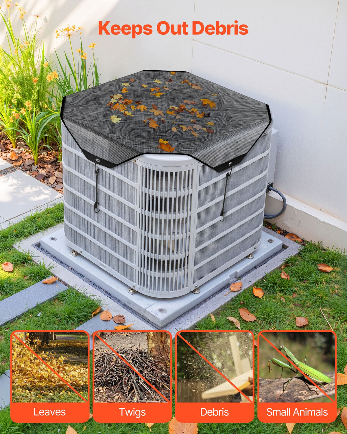 Air Conditioner Cover for Outside Units, 710 x 710 mm Central AC Cover for Air Conditioning Unit, Top Universal Mesh Defender Tear-Resistant Easy Install for Outdoor Outside All Seasons, Black