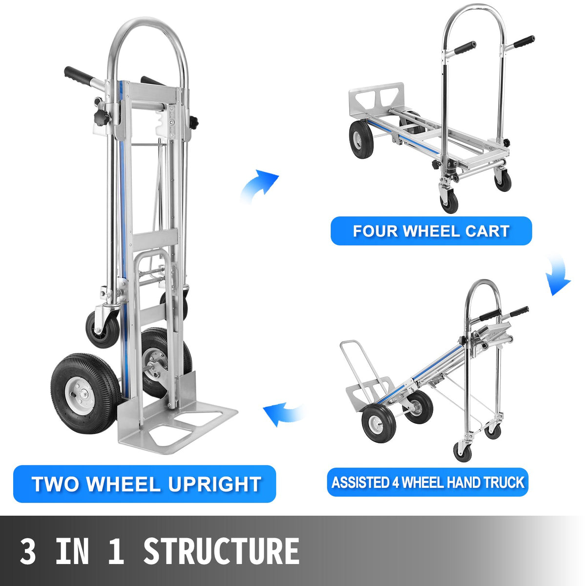 3 In 1 Aluminum Folding Sack Truck Hand Trolley Cart Car Heavy Duty Foldable