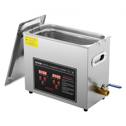 Ultrasonic Cleaner with Digital Timer & Heater, Professional Ultra Sonic Jewelry Cleaner, Stainless Steel Heated Cleaning Machine for Glasses Watch Rings Small Parts Circuit Board (6L)