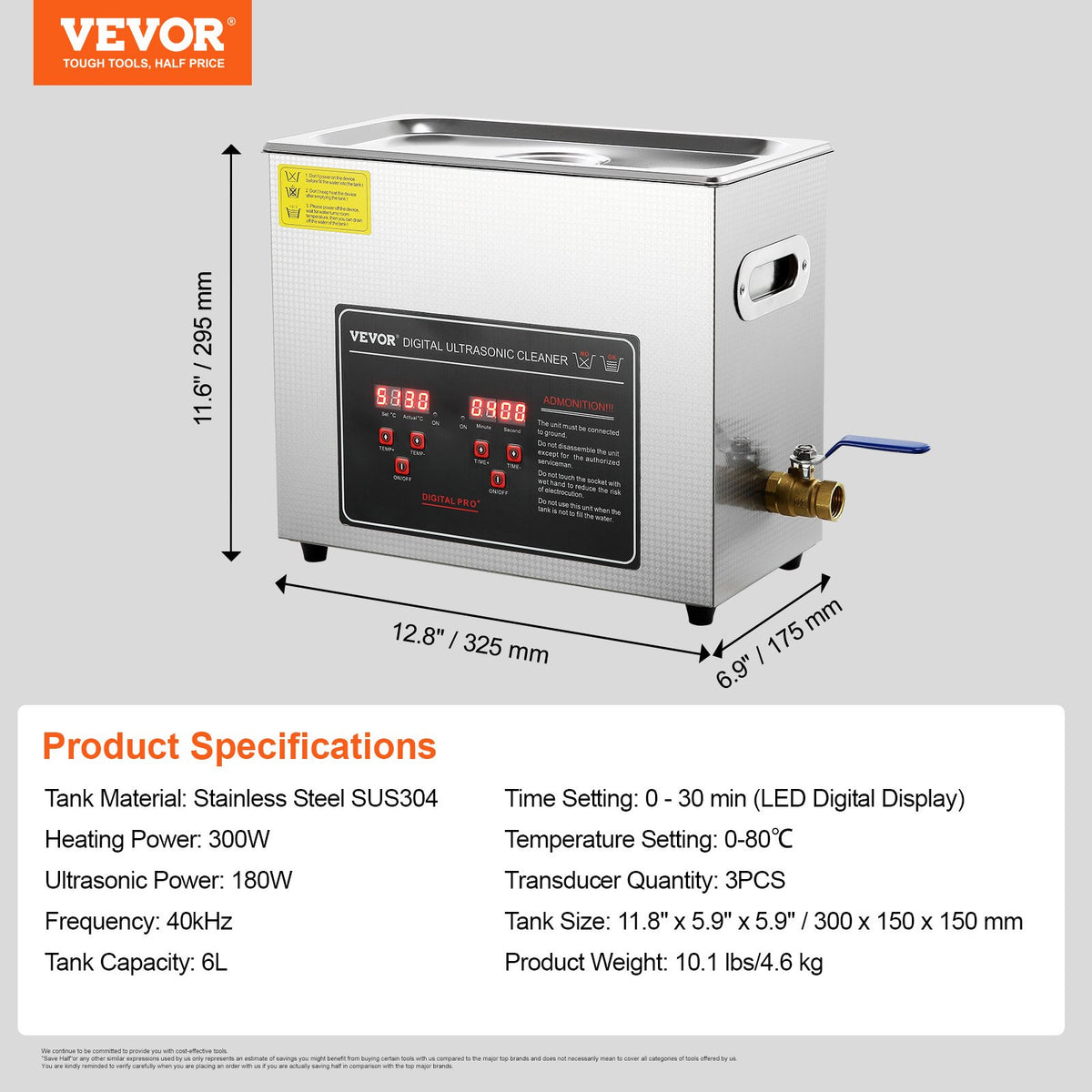 Ultrasonic Cleaner with Digital Timer & Heater, Professional Ultra Sonic Jewelry Cleaner, Stainless Steel Heated Cleaning Machine for Glasses Watch Rings Small Parts Circuit Board (6L)