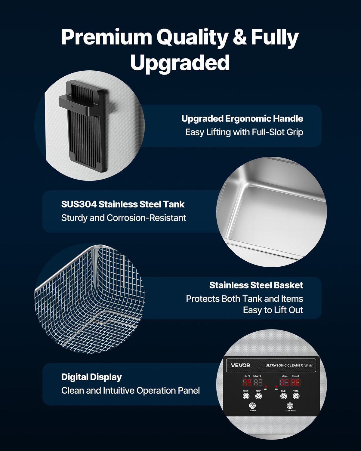 30L Ultrasonic Cleaner, Professional Ultrasonic Cleaner Machine with Cleaning Basket & Digital Display, 480W Stainless Steel 40kHz Industrial Cleaning Machine for Parts, Carburetors, Instruments