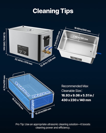 30L Ultrasonic Cleaner, Professional Ultrasonic Cleaner Machine with Cleaning Basket & Digital Display, 480W Stainless Steel 40kHz Industrial Cleaning Machine for Parts, Carburetors, Instruments