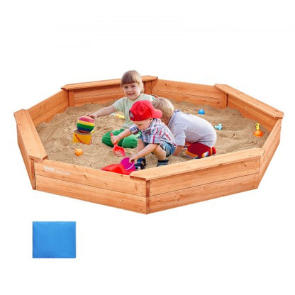 Träsandlåda med lock, 75,6 x 75,6 x 9,1 tum åttkantig sandlåda, sandlåda med 4 sittplatser och bottenfodral, barnsandlåda för utomhusträdgård, strand, park, present till pojkar och flickor i åldrarna 3-12