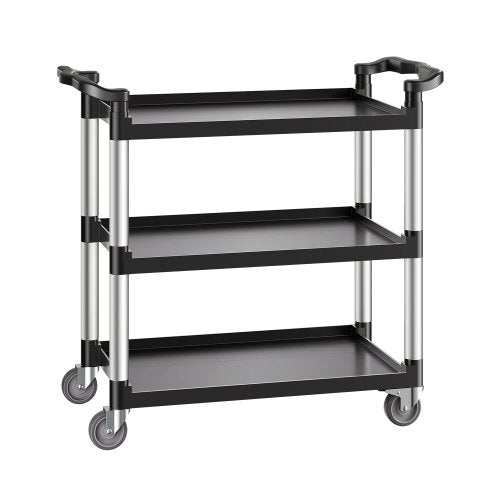 Verktygsvagn, 225 kg lastkapacitet, 3-vånings verktygsvagn i plast med 360° svängbara hjul (2 med bromsar), 76 x 49 cm livsmedelsvagn för lager, kontor, hem, restaurang, kök