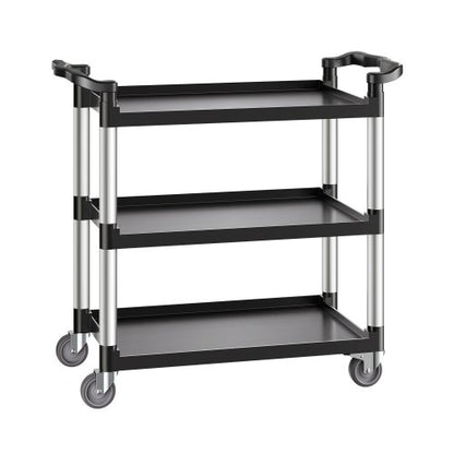 Verktygsvagn, 225 kg lastkapacitet, 3-vånings verktygsvagn i plast med 360° svängbara hjul (2 med bromsar), 76 x 49 cm livsmedelsvagn för lager, kontor, hem, restaurang, kök