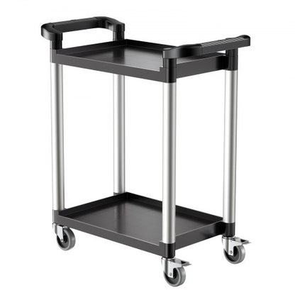 Verktygsvagn, 136 kg lastkapacitet, 2-vånings verktygsvagn i plast med 360° svängbara hjul (2 med bromsar), 61 x 41 cm livsmedelsvagn för lager, kontor, hem, restaurang, kök